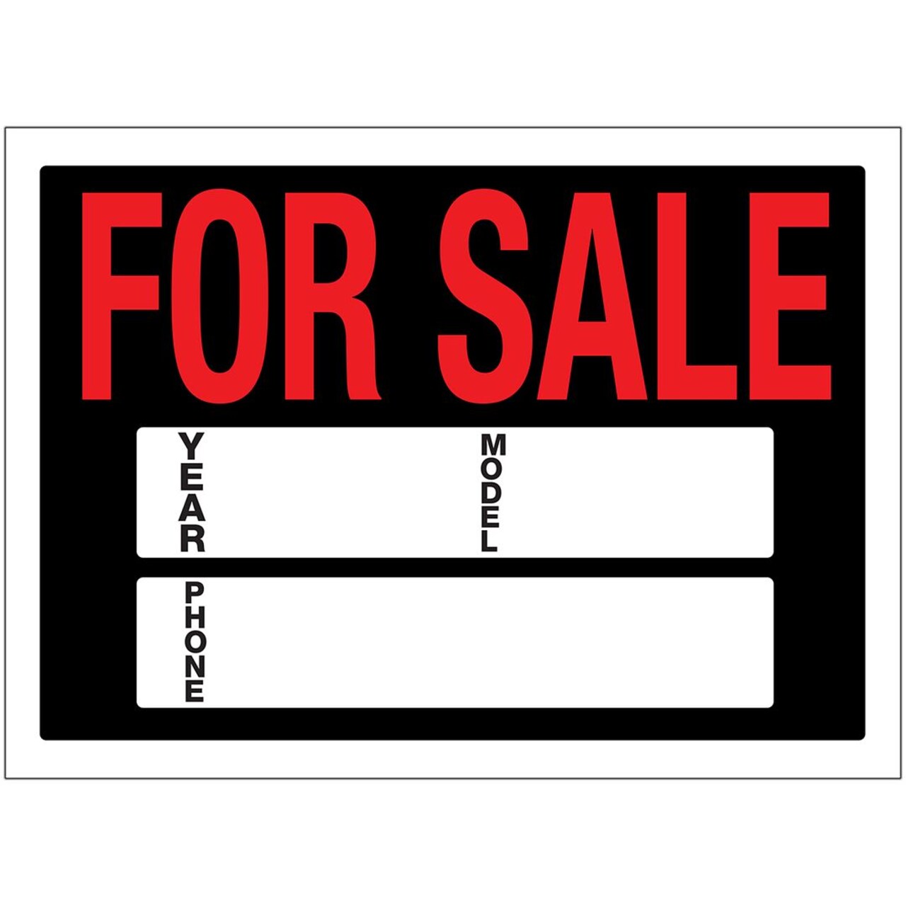 COSCO Vehicle FOR SALE Sign, 10" x 14", Static Cling with Preprinted Year, Model and Phone Area, Black Sign with Red Imprint, Static Cling Numbers Included, 1 each